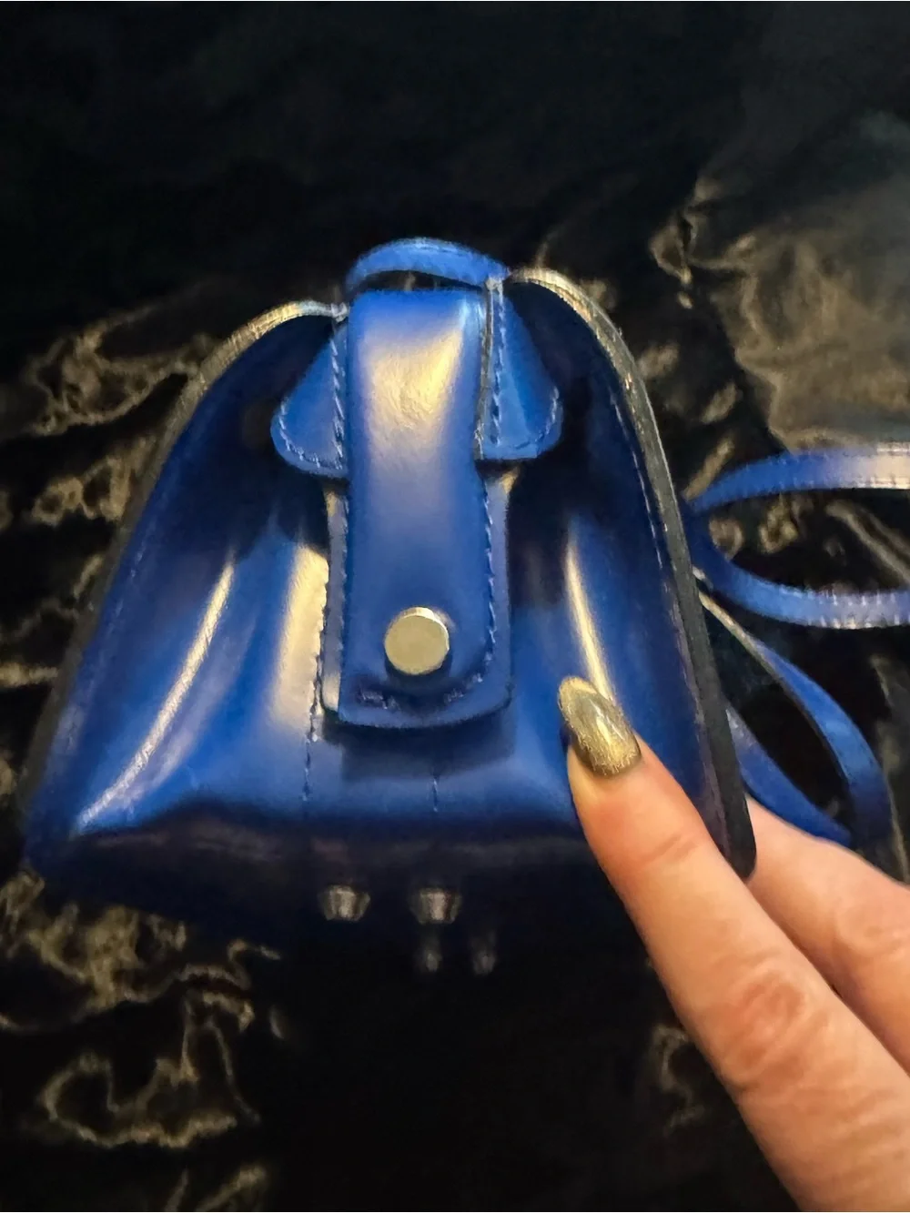 Pratesi Full Grain Leather Cobalt Top-Handle Satchel with Gold Clasp